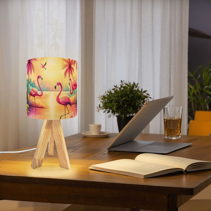Kate McEnroe New York Retro Flamingo Sunset Table Lamp, Mid Century Tropical Palm Tripod Light, Kitsch Coastal Desk LampTable LampsfHg59MsMRZ