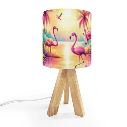 Kate McEnroe New York Retro Flamingo Sunset Table Lamp, Mid Century Tropical Palm Tripod Light, Kitsch Coastal Desk LampTable LampsfHg59MsMRZ