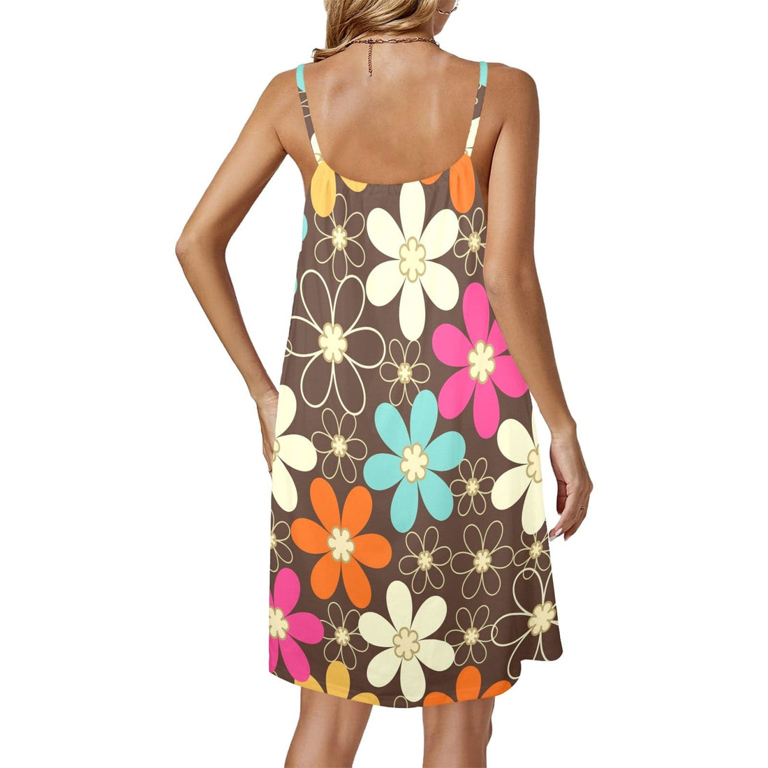 Kate McEnroe New York Retro Floral Drawstring Dress, 60s Sleeveless Summer Dress, Mid Century Mod Flower Power Party DressDressesD2924460