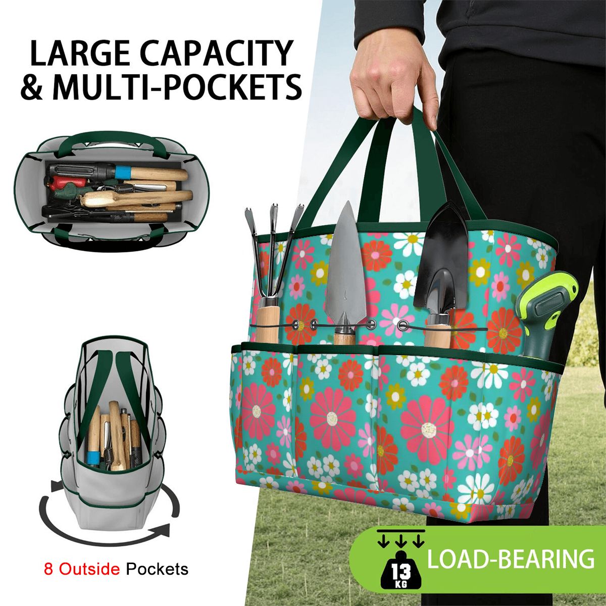 Kate McEnroe New York Retro Floral Garden Tool Tote Bag Gardening Organizer CaddyGarden Tool BagKiELgb7cwh