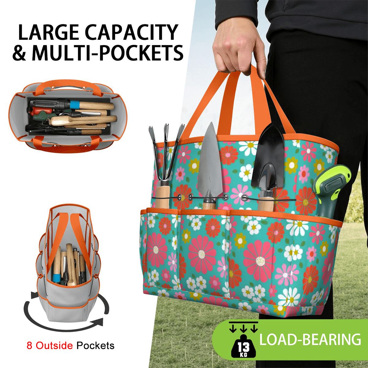 Kate McEnroe New York Retro Floral Garden Tool Tote Bag Gardening Organizer CaddyGarden Tool BagKiELgb7cwh