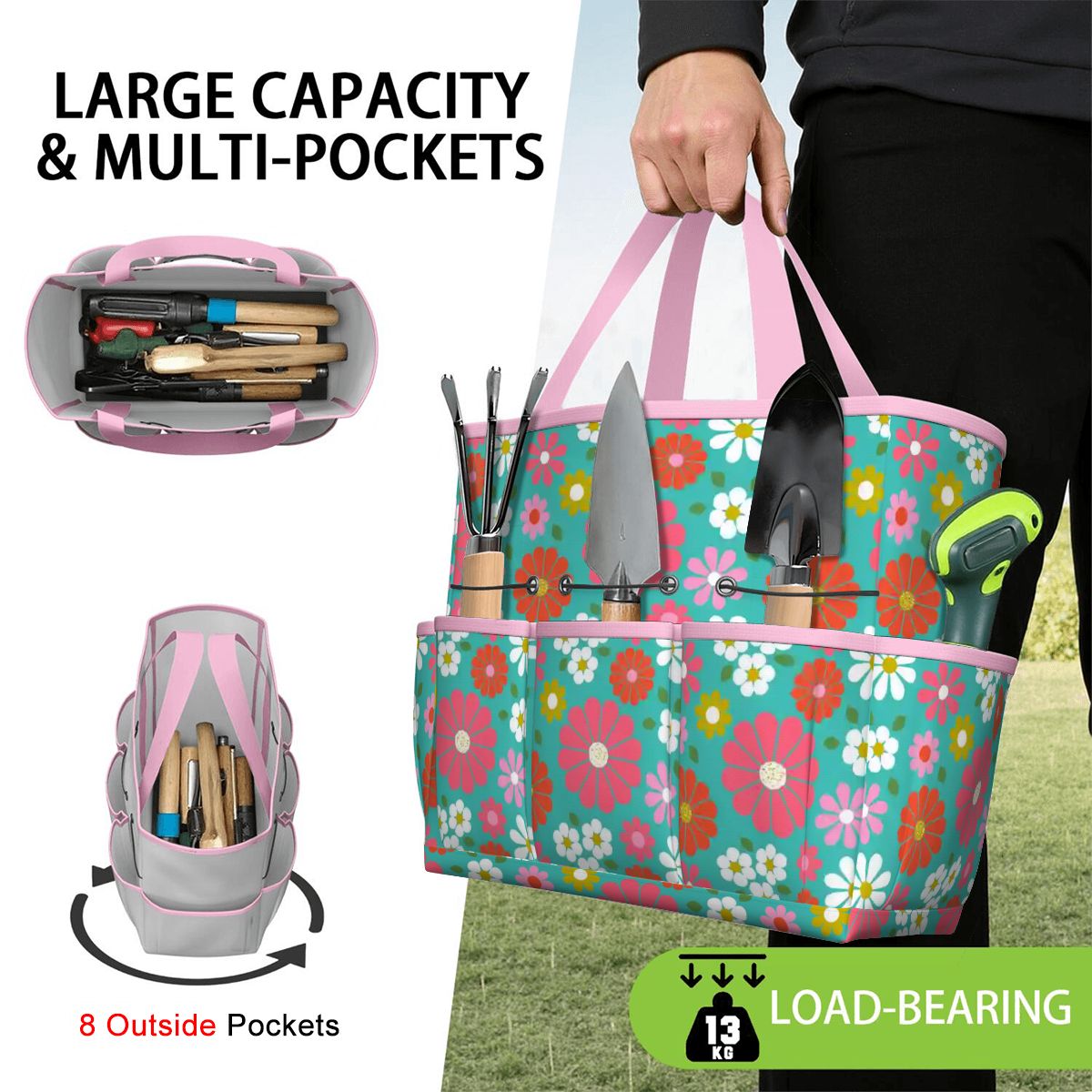 Kate McEnroe New York Retro Floral Garden Tool Tote Bag Gardening Organizer CaddyGarden Tool BagKiELgb7cwh