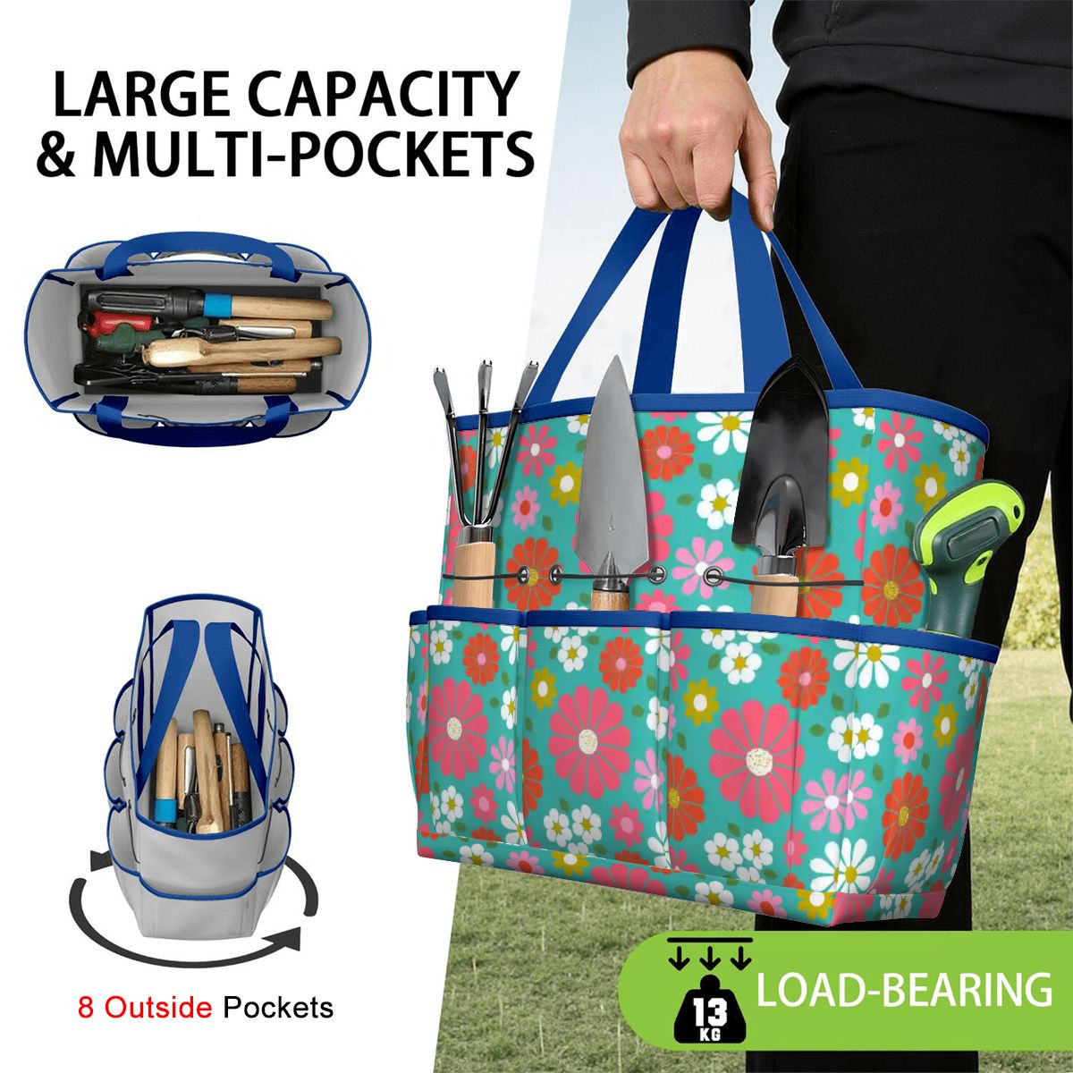 Kate McEnroe New York Retro Floral Garden Tool Tote Bag Gardening Organizer CaddyGarden Tool BagKiELgb7cwh