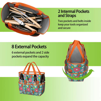 Kate McEnroe New York Retro Floral Garden Tool Tote Bag Gardening Organizer CaddyGarden Tool BagKiELgb7cwh