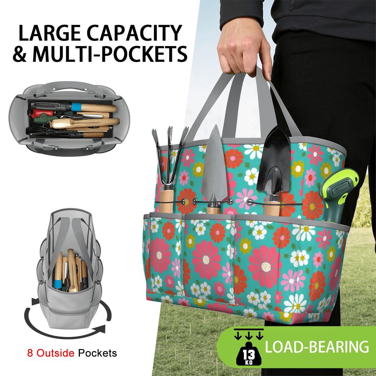 Kate McEnroe New York Retro Floral Garden Tool Tote Bag Gardening Organizer CaddyGarden Tool BagL1qUGpt04H