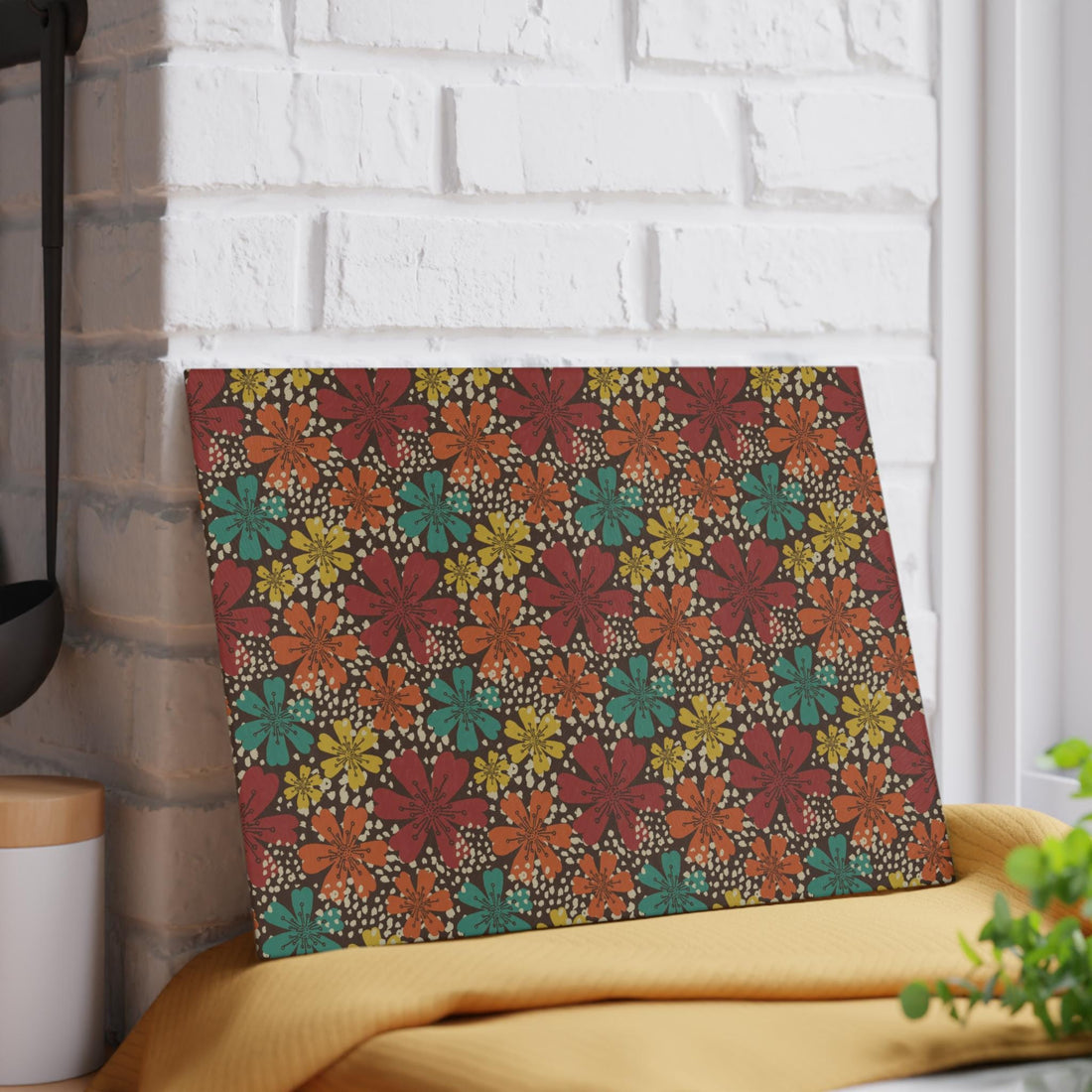 Kate McEnroe New York Retro Floral Glass Cutting Board, Mid Century Modern Kitchen Decor, Vintage Boho KitchenwareCutting Boards18154848544789024515