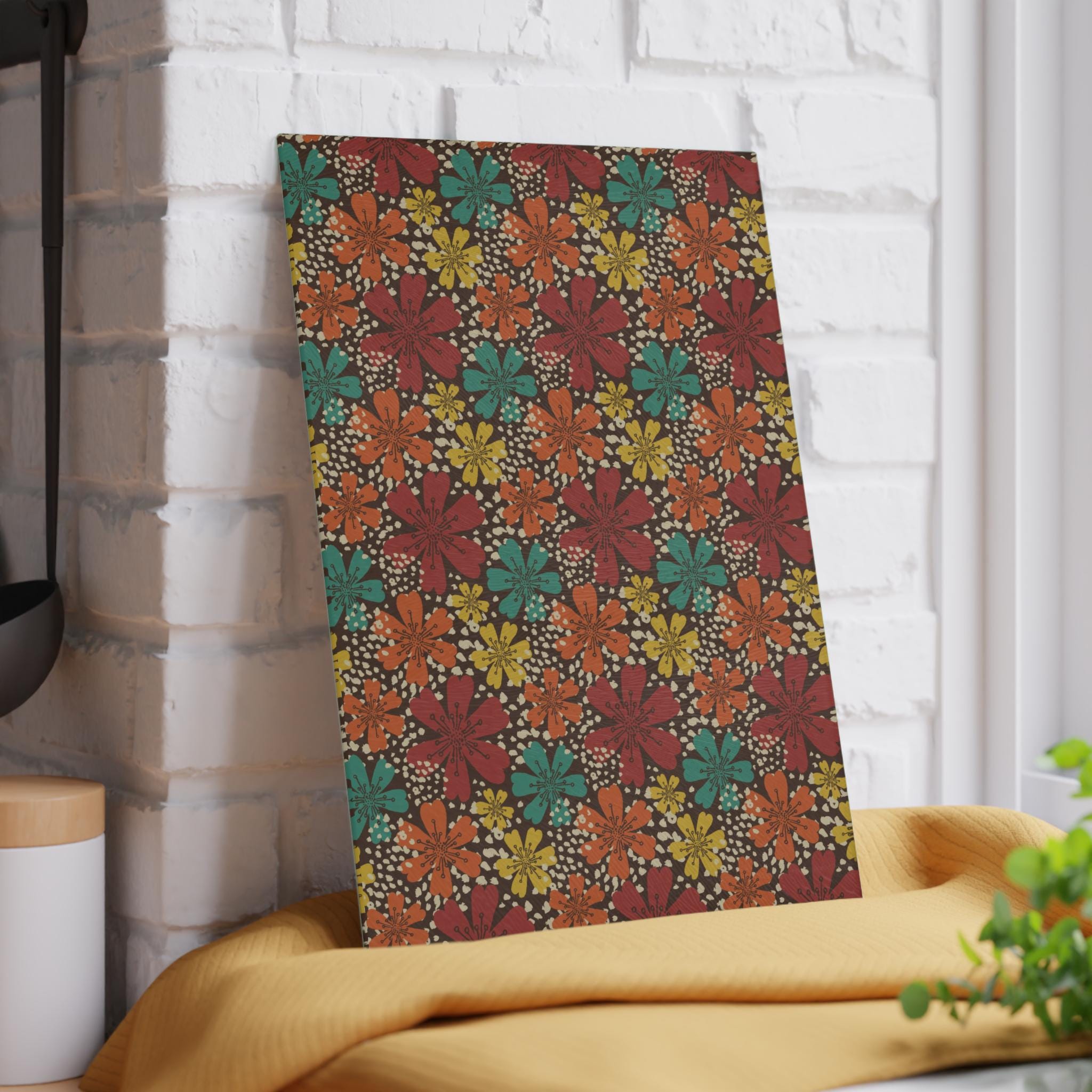Kate McEnroe New York Retro Floral Glass Cutting Board, Mid Century Modern Kitchen Decor, Vintage Boho KitchenwareCutting Boards18154848544789024515