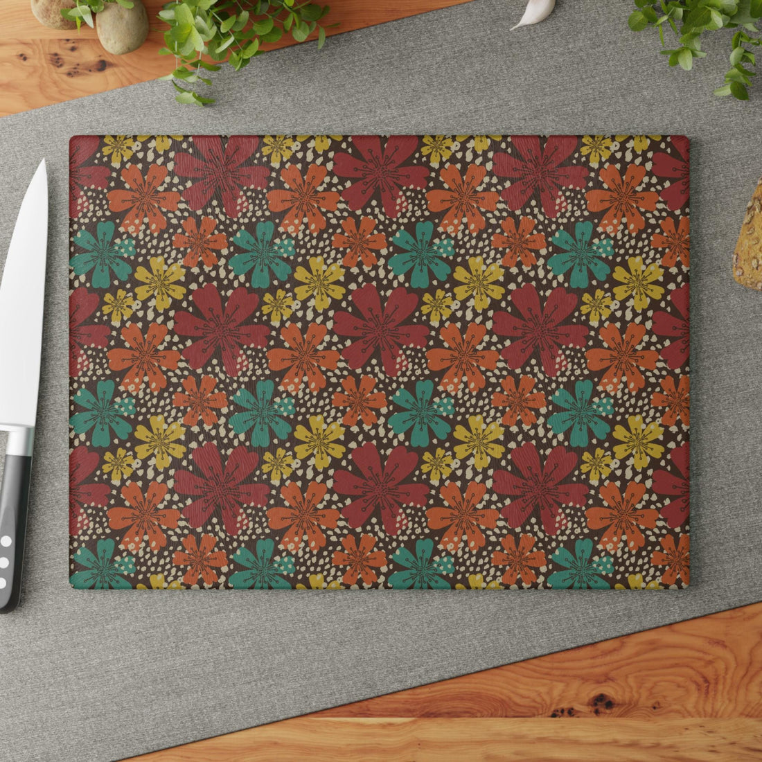 Kate McEnroe New York Retro Floral Glass Cutting Board, Mid Century Modern Kitchen Decor, Vintage Boho KitchenwareCutting Boards18154848544789024515