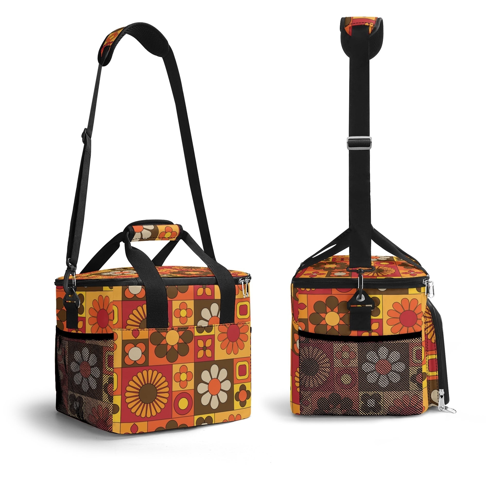 Kate McEnroe New York Retro Floral Insulated Cooler Bag, Mid Century Modern Picnic Lunch Tote, 70s MCM Groovy Flower Power Thermal CarrierLunch BagsNO5G440W - 1