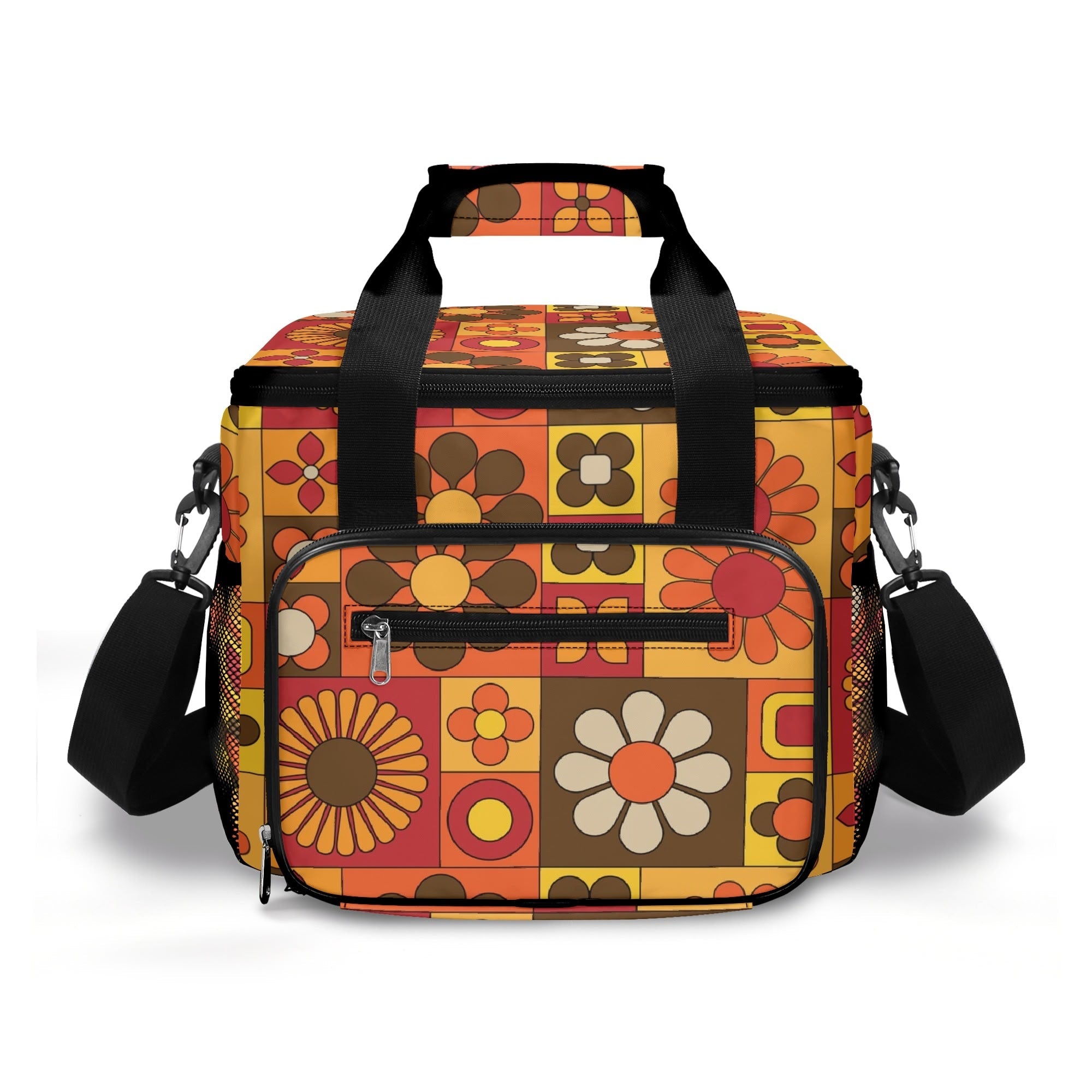 Kate McEnroe New York Retro Floral Insulated Cooler Bag, Mid Century Modern Picnic Lunch Tote, 70s MCM Groovy Flower Power Thermal CarrierLunch BagsNO5G440W - 1