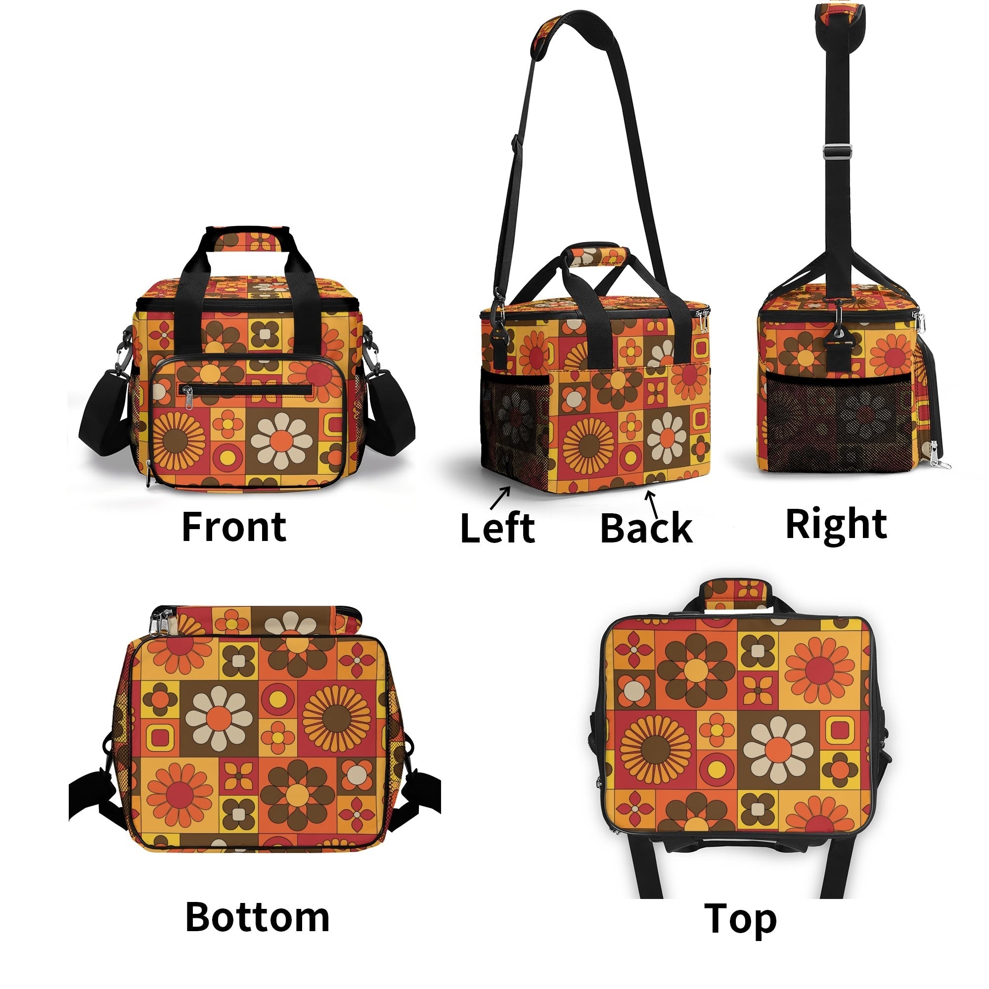 Kate McEnroe New York Retro Floral Insulated Cooler Bag, Mid Century Modern Picnic Lunch Tote, 70s MCM Groovy Flower Power Thermal CarrierLunch BagsNO5G440W - 1