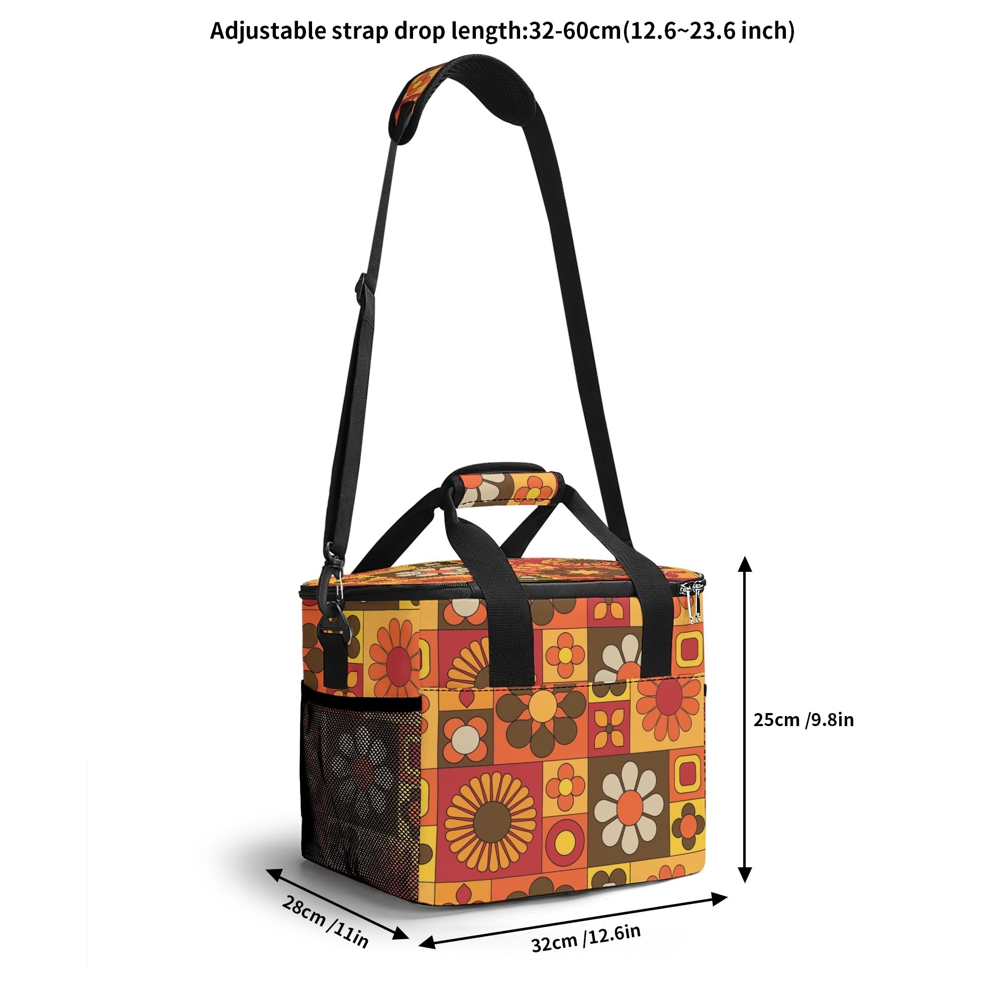Kate McEnroe New York Retro Floral Insulated Cooler Bag, Mid Century Modern Picnic Lunch Tote, 70s MCM Groovy Flower Power Thermal CarrierLunch BagsNO5G440W - 1