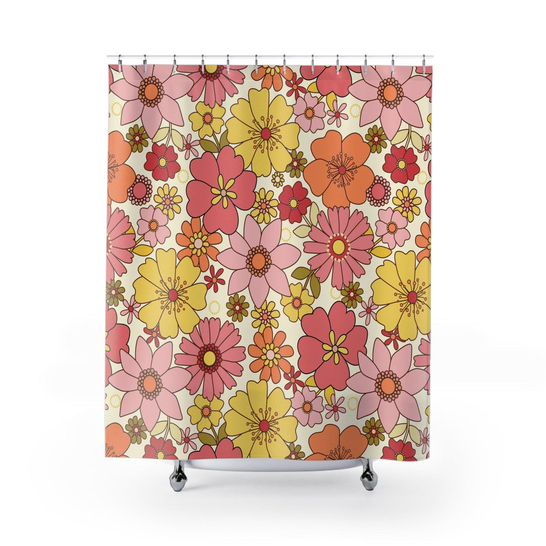 Kate McEnroe New York Retro Floral Mid Mod Flower Power Shower Curtain Shower Curtains 71&quot; × 74&quot; 16922406140817992109