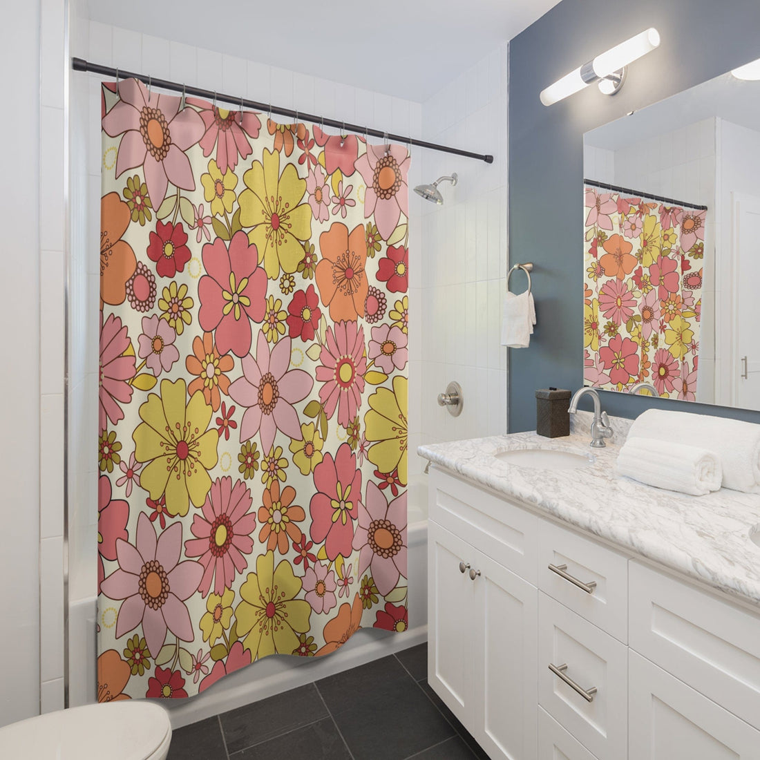 Kate McEnroe New York Retro Floral Mid Mod Flower Power Shower Curtain Shower Curtains 71&quot; × 74&quot; 16922406140817992109