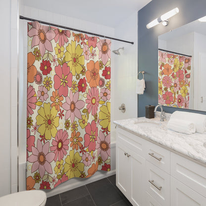 Kate McEnroe New York Retro Floral Mid Mod Flower Power Shower Curtain Shower Curtains 71" × 74" 16922406140817992109