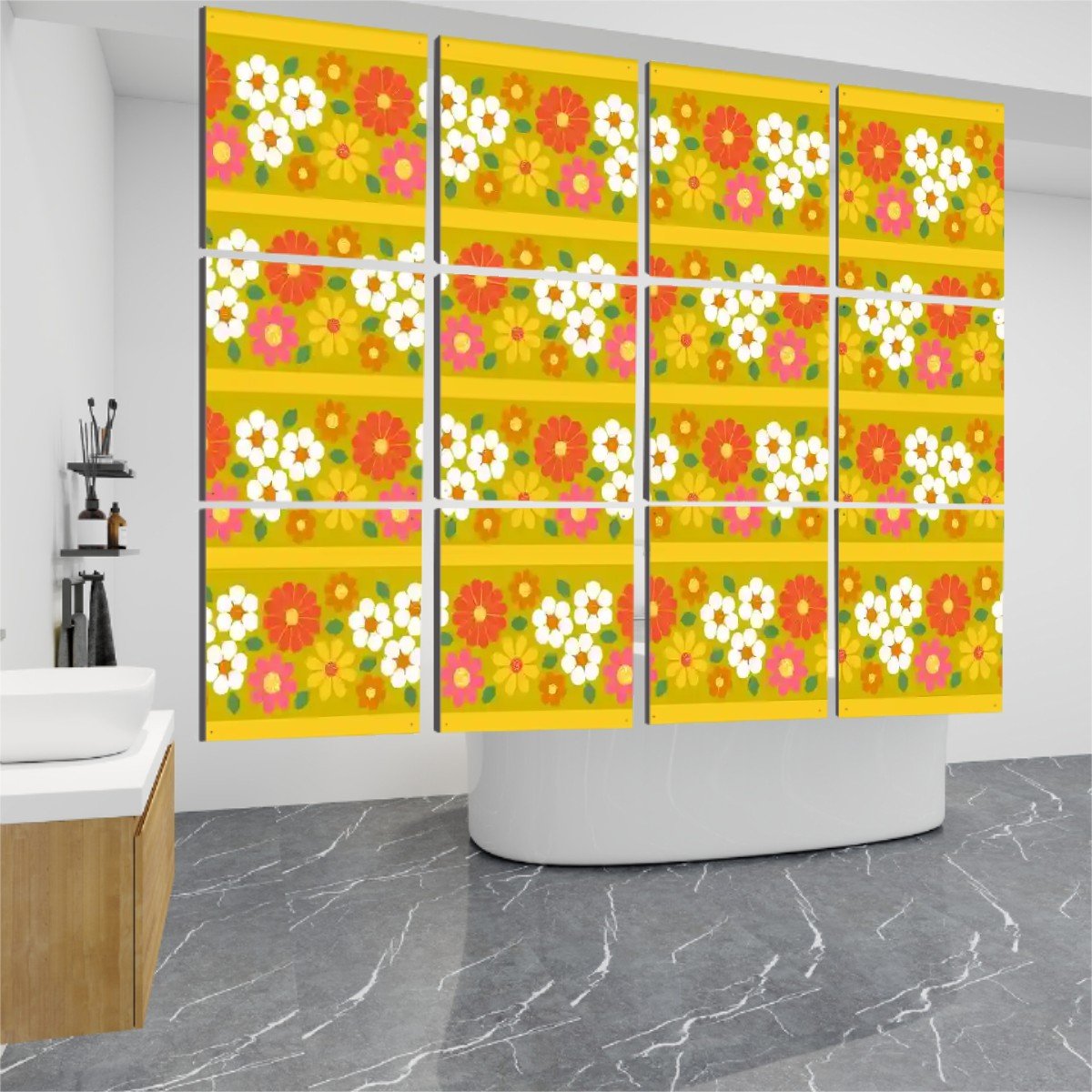 Kate McEnroe New York Retro Floral Mod Hanging Room Divider, Vintage 60s Kitsch Panel Screen, Mid Century Modern Home AccentRoom DividersoZU1cQXM4H