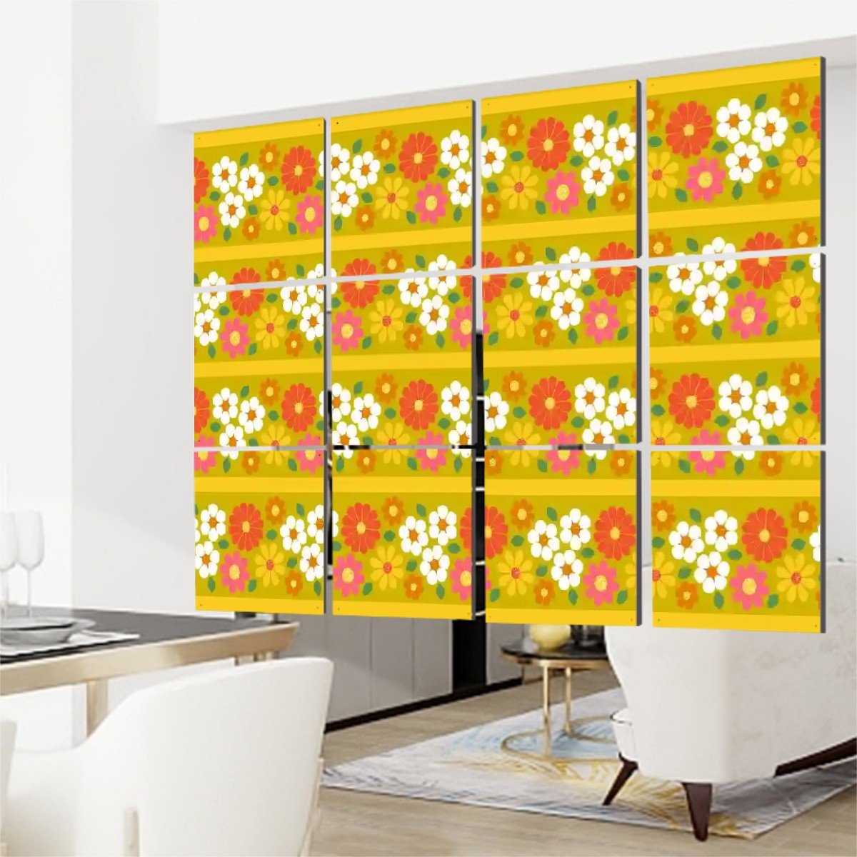 Kate McEnroe New York Retro Floral Mod Hanging Room Divider, Vintage 60s Kitsch Panel Screen, Mid Century Modern Home AccentRoom DividersoZU1cQXM4H