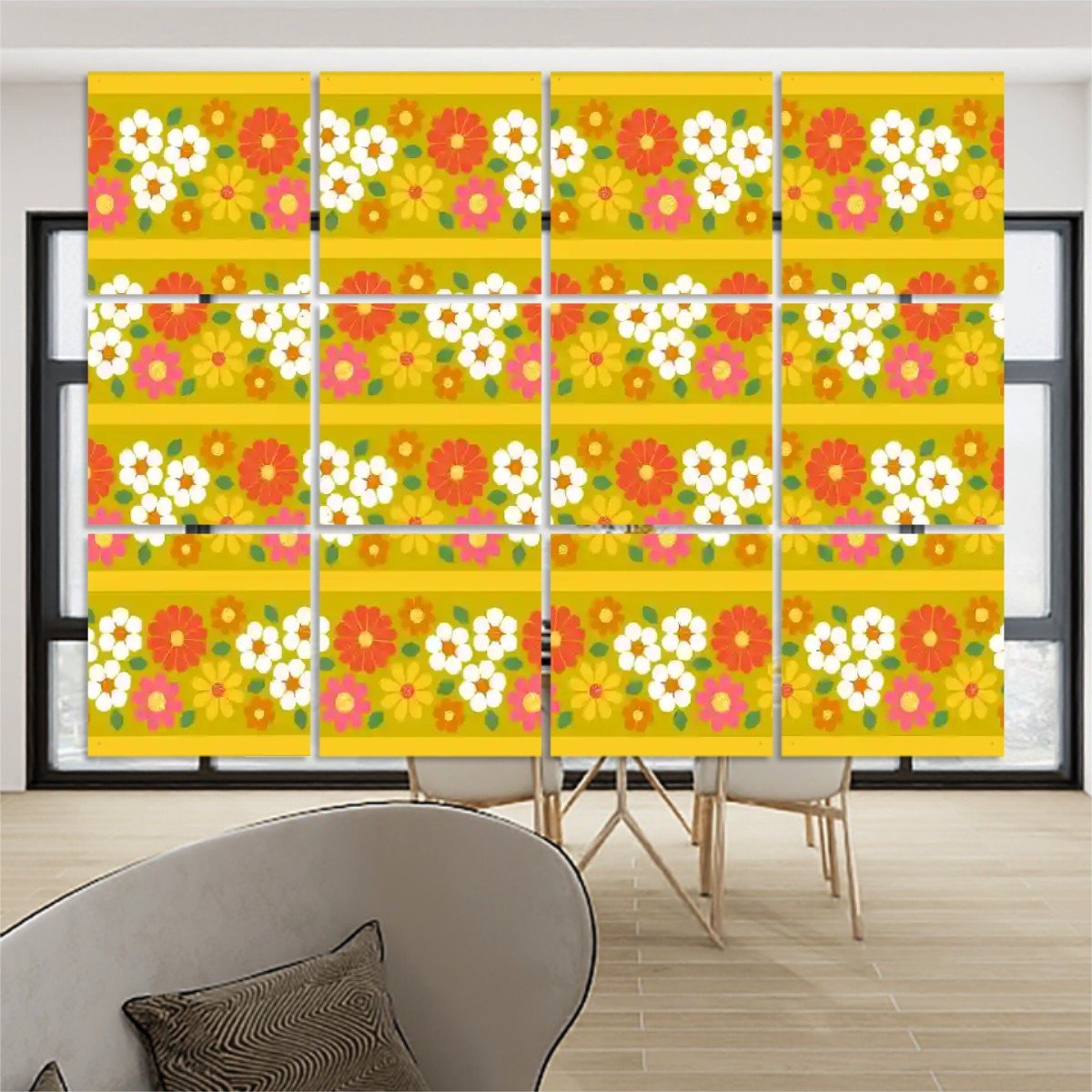 Kate McEnroe New York Retro Floral Mod Hanging Room Divider, Vintage 60s Kitsch Panel Screen, Mid Century Modern Home AccentRoom DividersoZU1cQXM4H