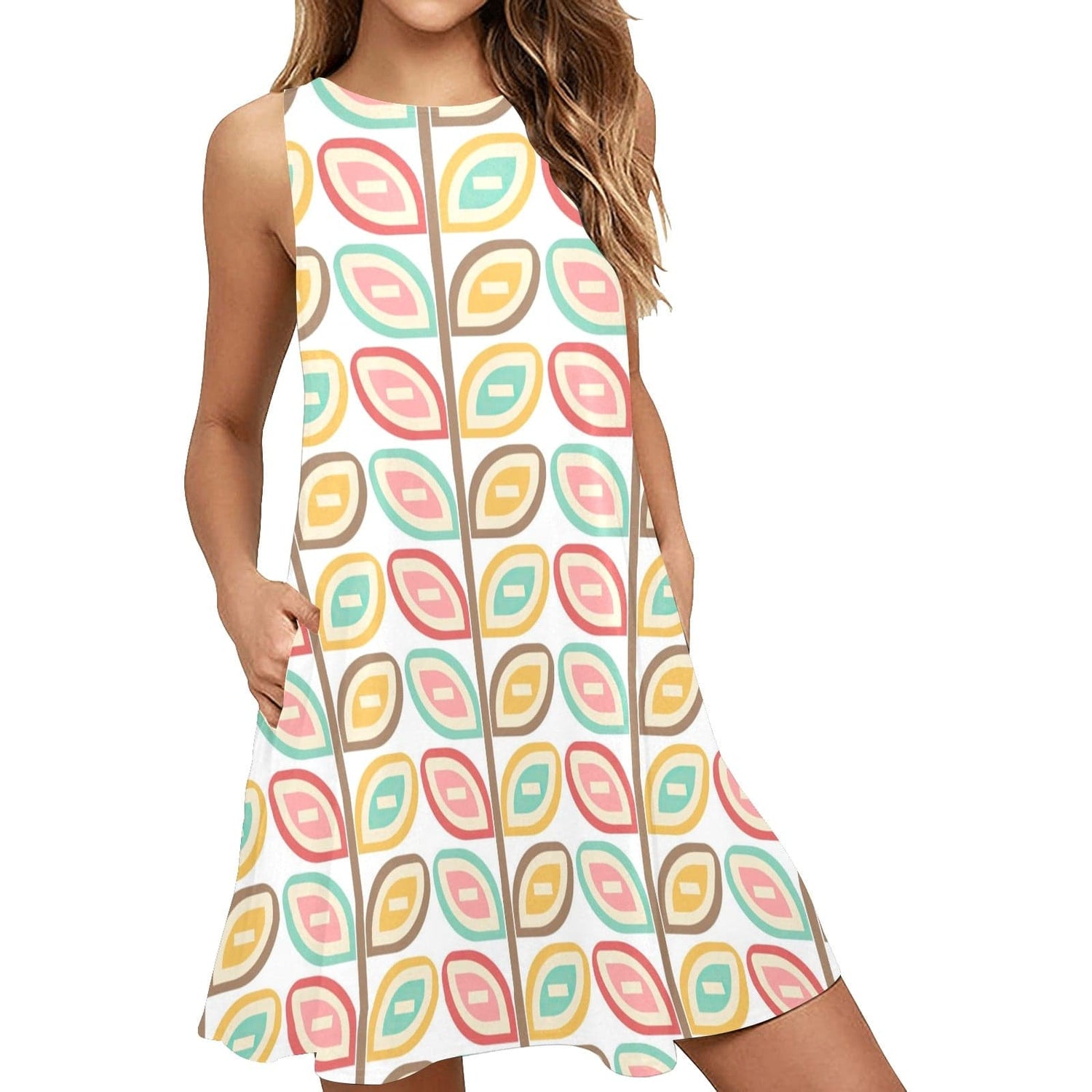 retro sleeveless dress Vintage,sleeveless High-waisted Print Halter Dress, Holiday Bouffant Dress