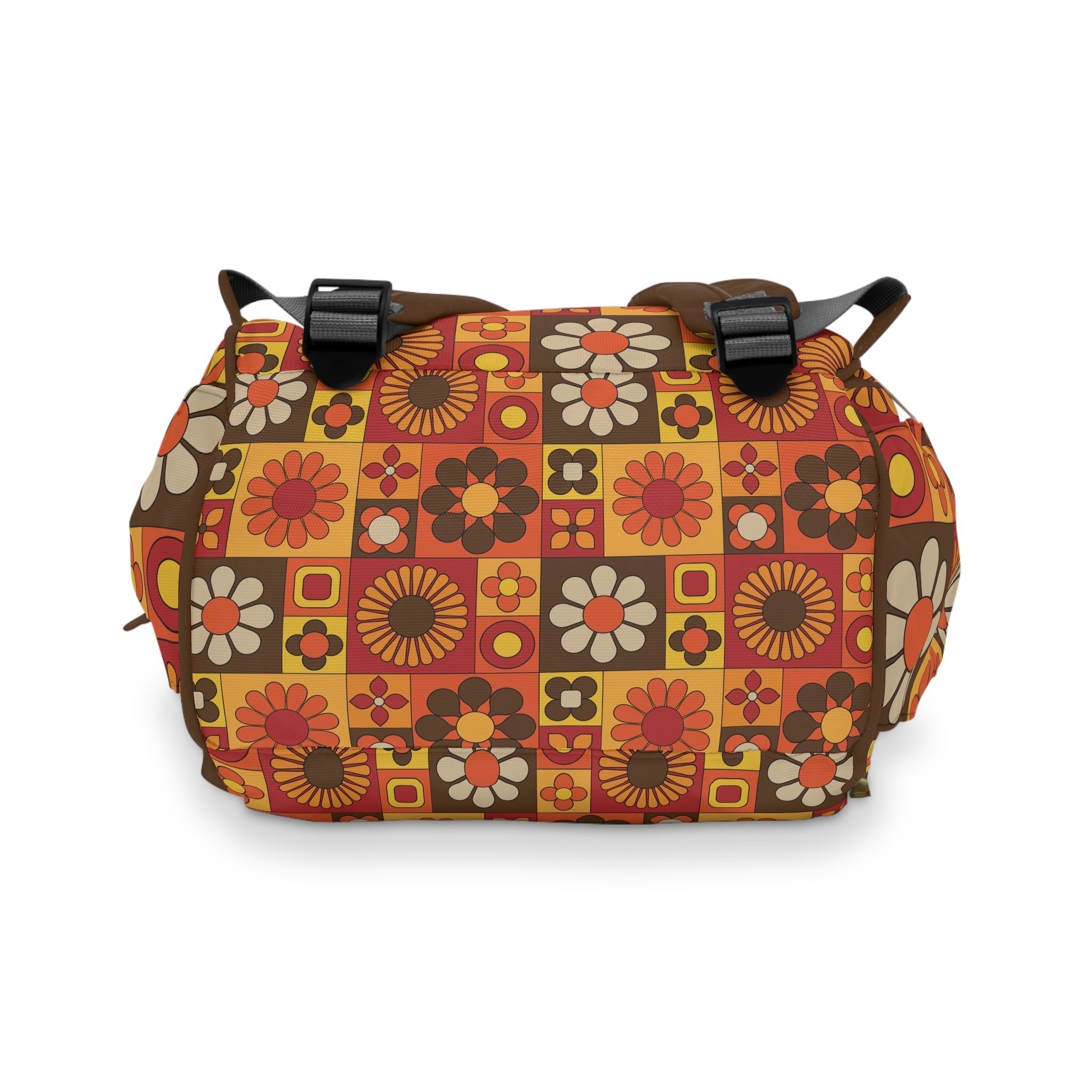 Kate McEnroe New York Retro Flower Power Diaper Backpack, Mid Century Modern Mod Squares Baby Bag, Groovy 70s MCM Travel ToteDiaper Bags25923813803263129647