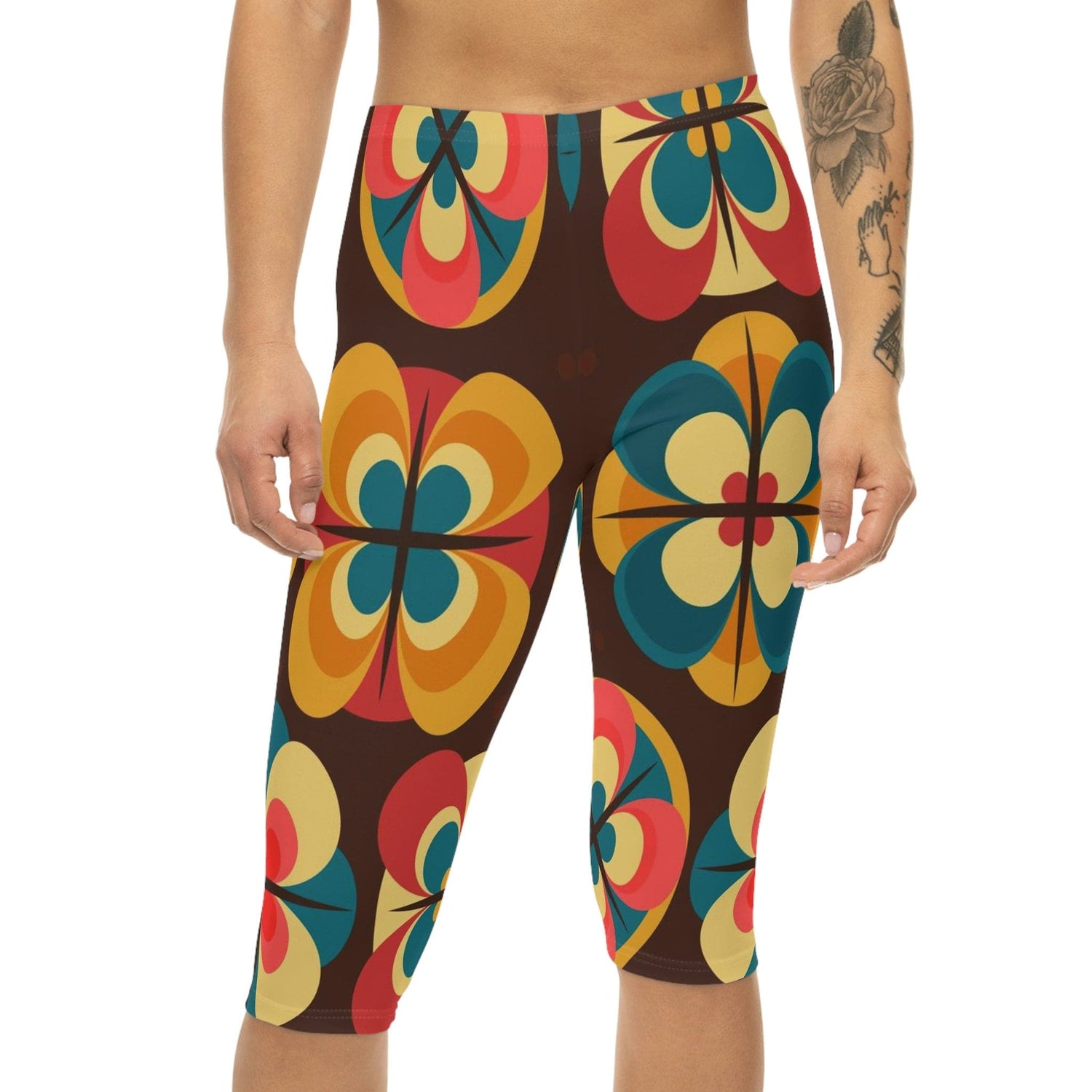 Kate McEnroe New York Retro Flower Power Groovy Hippie 60s, 70s Mid Mod Capri LeggingsLeggings28874908967916715646