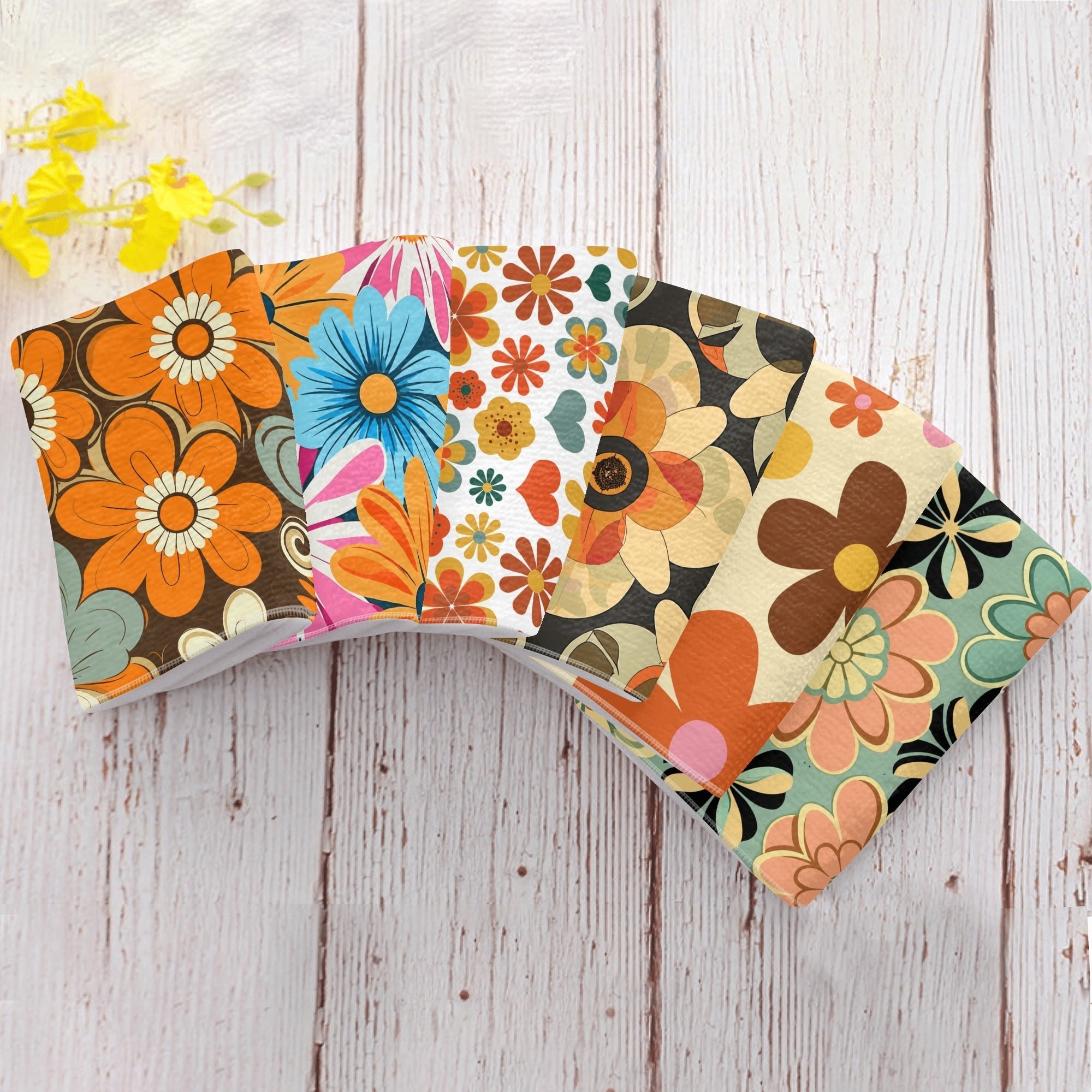 Kate McEnroe New York Retro Flower Power Hand Towels Set, 6pcs Groovy Floral Kitchen Towels, 70s Boho Bath Accent, Vintage Towel CollectionHand TowelsNM69MVLW - 1
