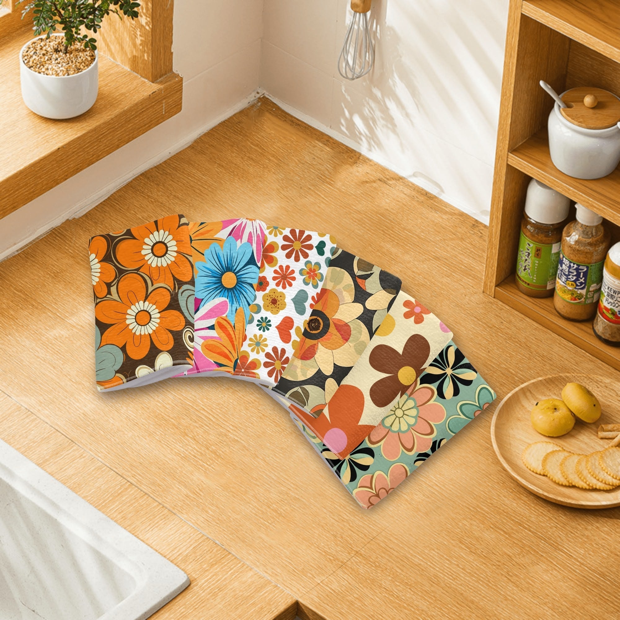 Kate McEnroe New York Retro Flower Power Hand Towels Set, 6pcs Groovy Floral Kitchen Towels, 70s Boho Bath Accent, Vintage Towel CollectionHand TowelsNM69MVLW - 1