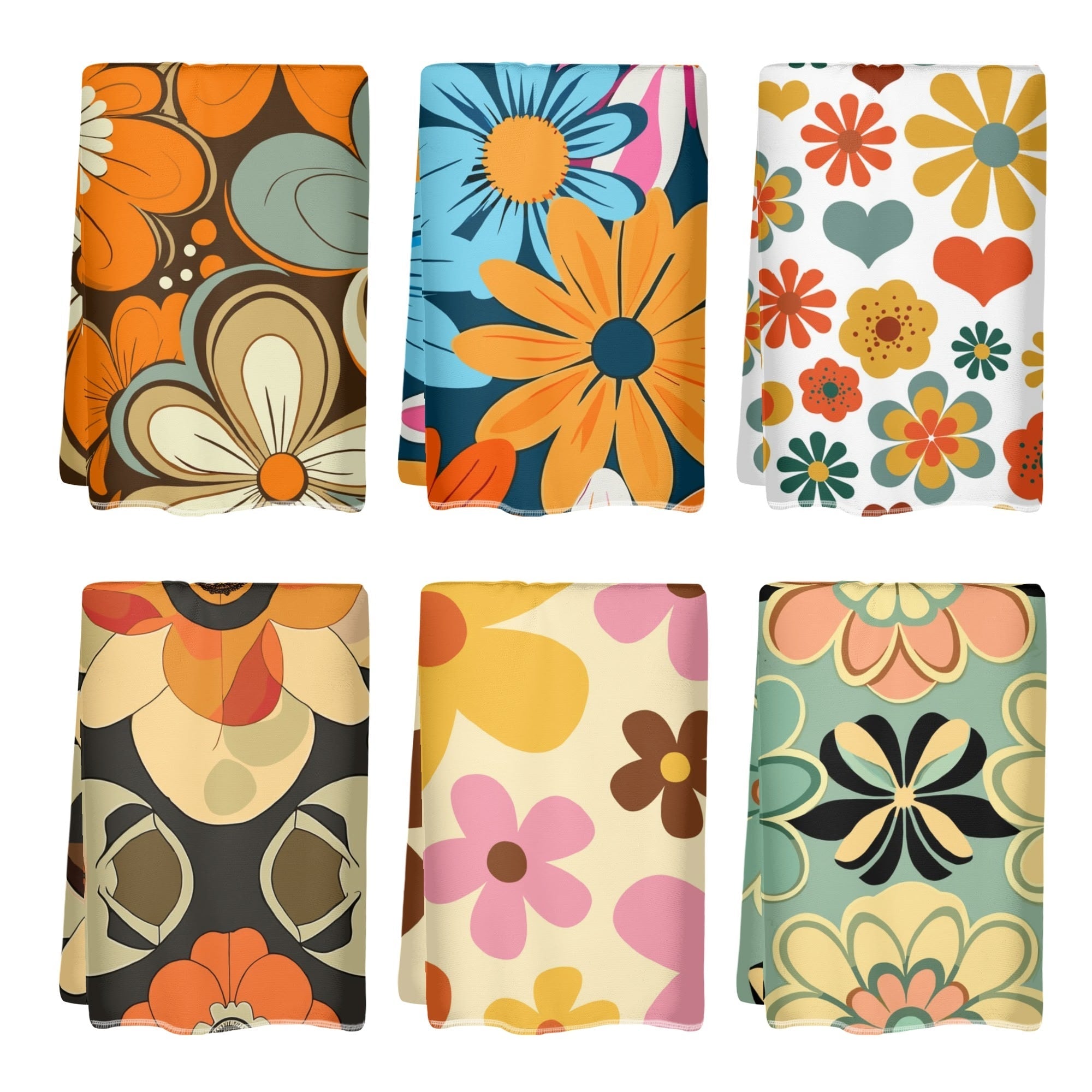 Kate McEnroe New York Retro Flower Power Hand Towels Set, 6pcs Groovy Floral Kitchen Towels, 70s Boho Bath Accent, Vintage Towel CollectionHand TowelsNM69MVLW - 1