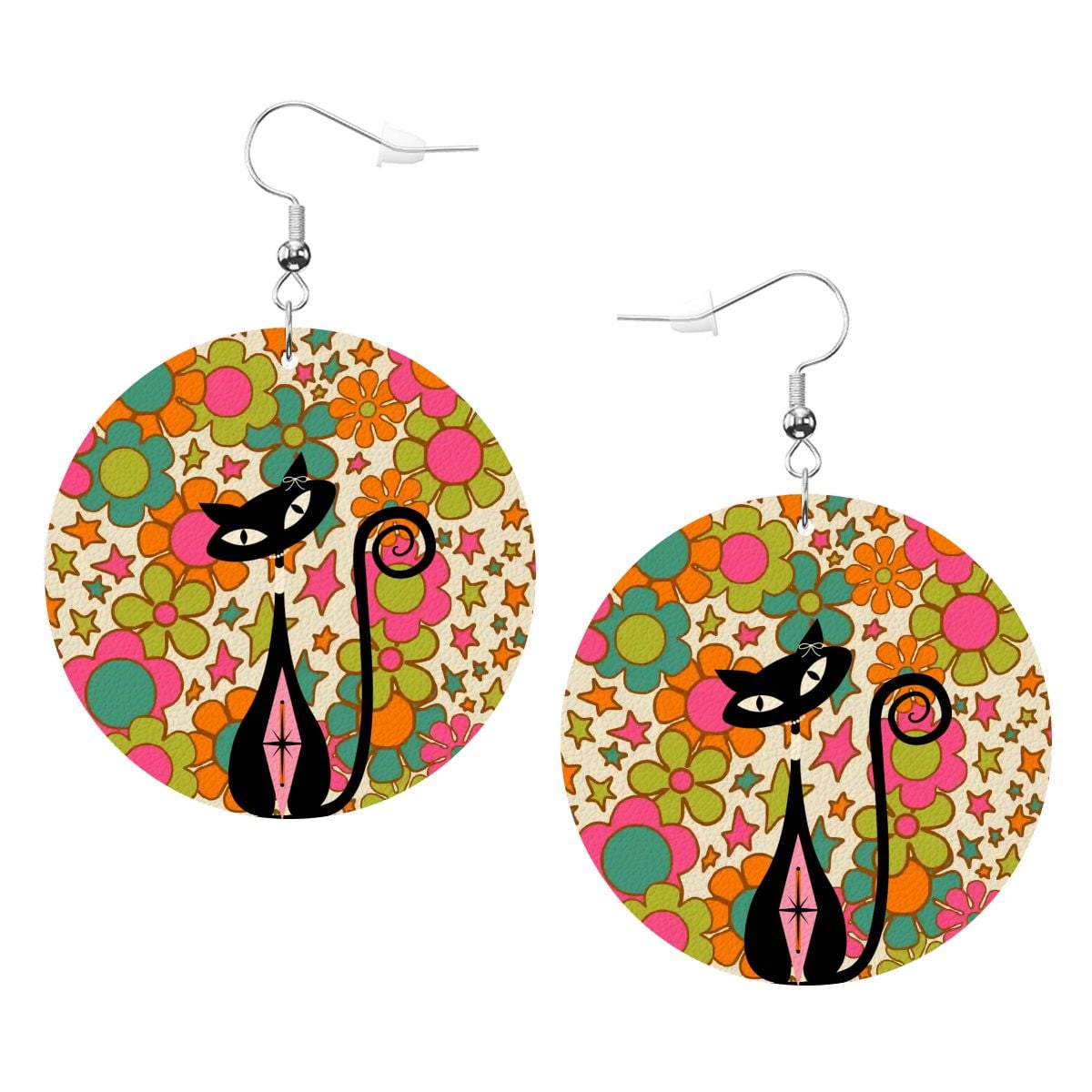 Kate McEnroe New York Retro Flower Power MCM Atomic Cat Dangle Round EarringsEarringsXyKezyZIDp
