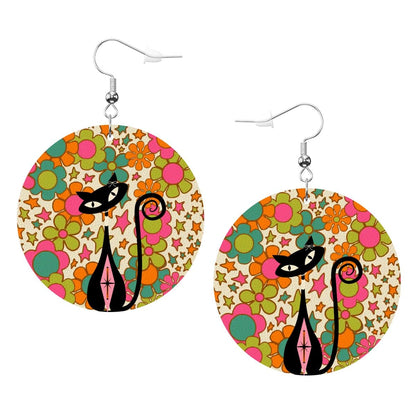 Kate McEnroe New York Retro Flower Power MCM Atomic Cat Dangle Round EarringsEarringsXyKezyZIDp