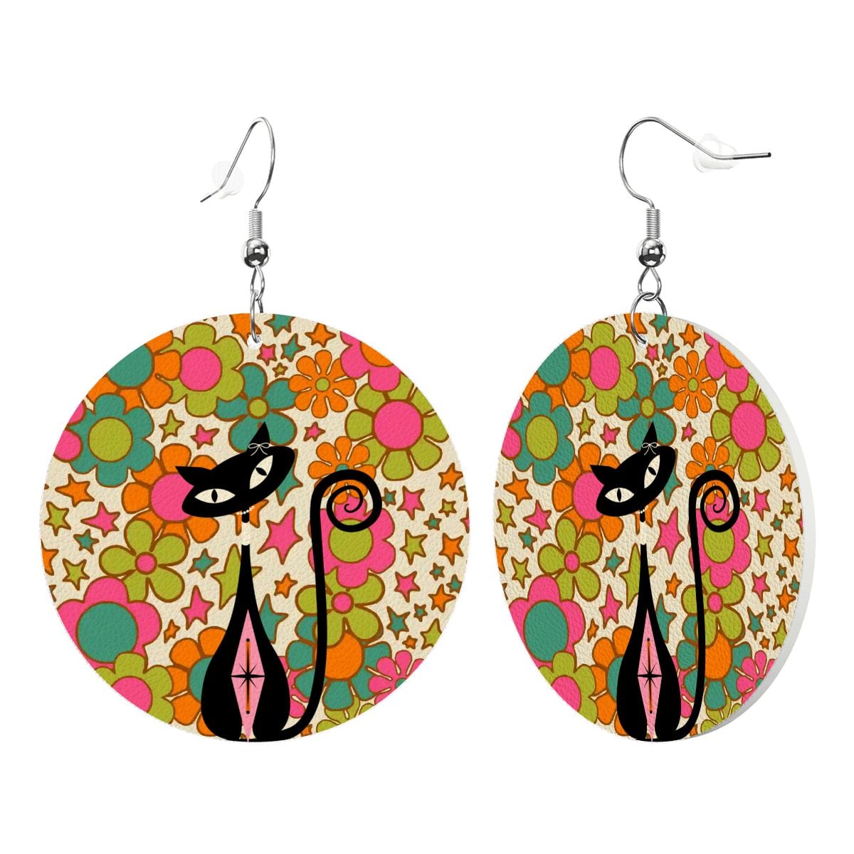 Kate McEnroe New York Retro Flower Power MCM Atomic Cat Dangle Round EarringsEarringsXyKezyZIDp