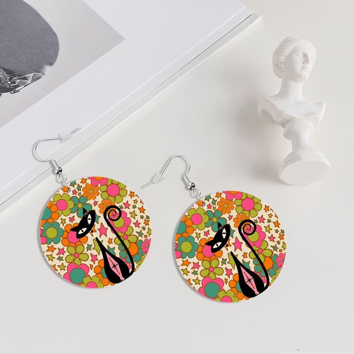 Kate McEnroe New York Retro Flower Power MCM Atomic Cat Dangle Round EarringsEarringsXyKezyZIDp
