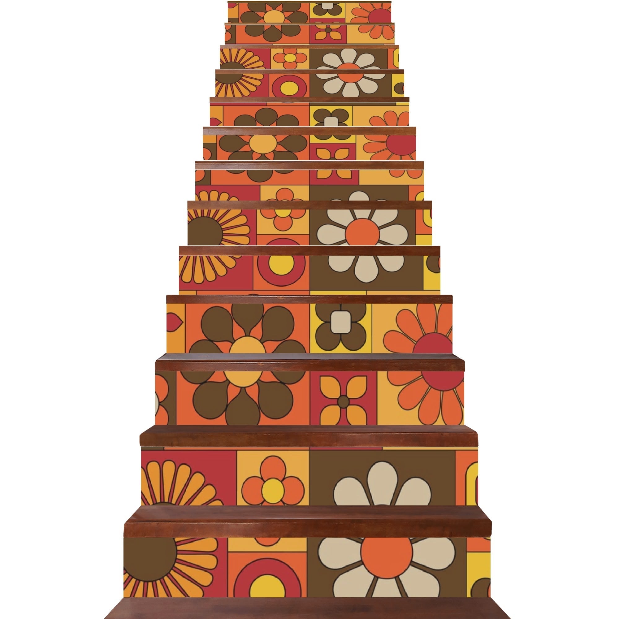 Kate McEnroe New York Retro Flower Power Stair Risers, 70s Mid Century Modern Peel Stick Decals, Mod Groovy Floral MCM DecorStair RisersWQE3QOMW - 1