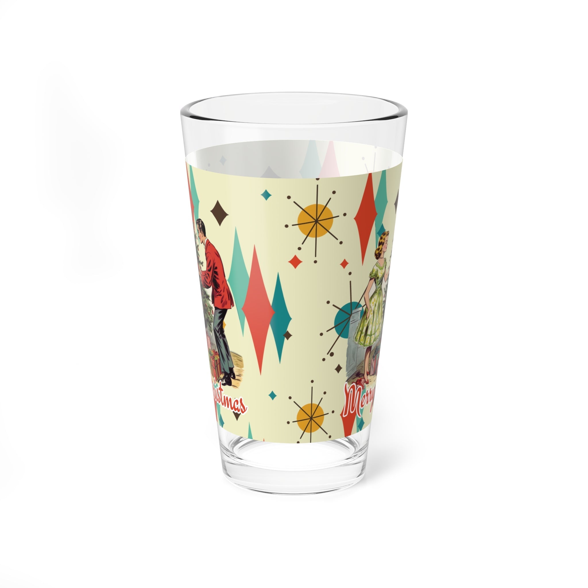 Kate McEnroe New York Retro Franciscan Diamond Starburst Vintage 50s Kitsch Christmas Card Art Pint Glass, MCM Cocktail Shaker, Holiday Party BarwarePint Glasses72447788767479750698