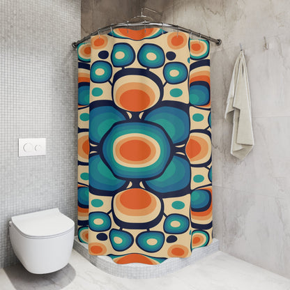 Kate McEnroe New York Retro Funky Boho Chic Cobalt Blue, Orange, and Beige Flower Power Shower Curtain, Mid Century Modern Groovy Hippie Orbs Bathroom Decor GiftsShower Curtains13529994228775959549