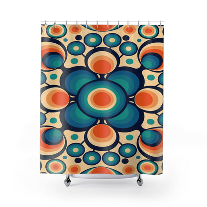 Kate McEnroe New York Retro Funky Boho Chic Cobalt Blue, Orange, and Beige Flower Power Shower Curtain, Mid Century Modern Groovy Hippie Orbs Bathroom Decor GiftsShower Curtains13529994228775959549