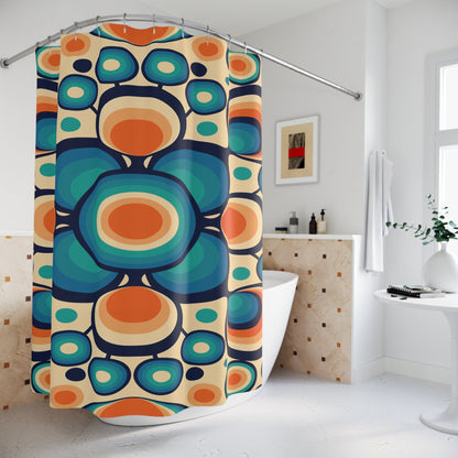 Kate McEnroe New York Retro Funky Boho Chic Cobalt Blue, Orange, and Beige Flower Power Shower Curtain, Mid Century Modern Groovy Hippie Orbs Bathroom Decor GiftsShower Curtains13529994228775959549