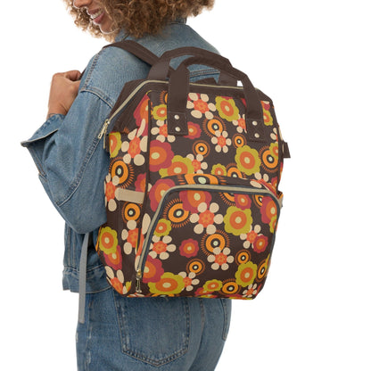 Kate McEnroe New York Retro Funky Groovy Hippie Boho Floral Multifunctional Backpack, Diaper Bag, Weekender Bag, Carry - on Luggage Bag, Multipurpose BackpackDiaper Bags25833989005466094590