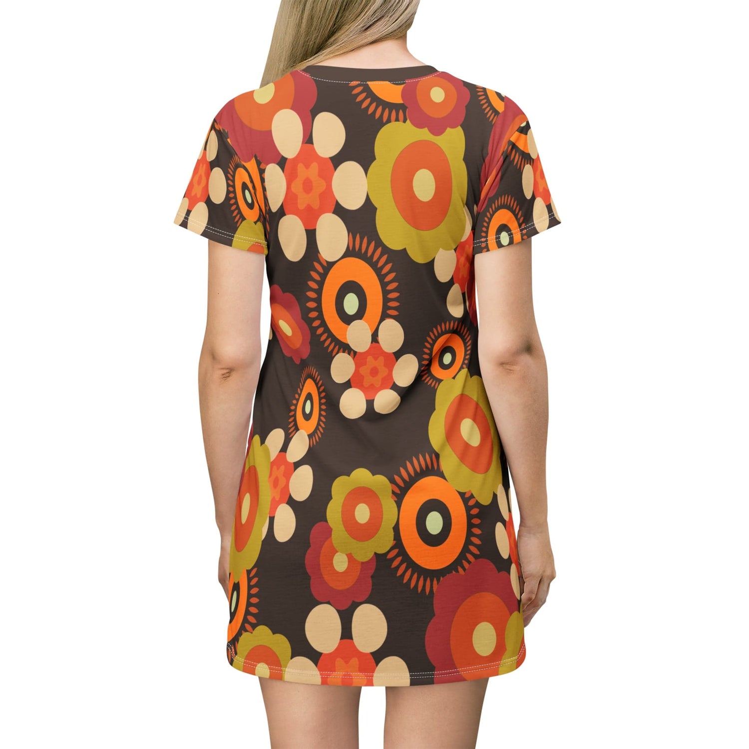 Retro Funky Groovy Hippie Boho Floral T-Shirt Dress, Mid Century Modern Brown, Lime Green, Mustard Yellow, Summer Party Dress, Hippie Gifts XL Retro Funky Groovy Hippie Boho Floral T-Shirt Dress, Mid Century Modern Brown, Lime Green, Mustard Yellow, Summer Party Dress, Hippie Gifts XL