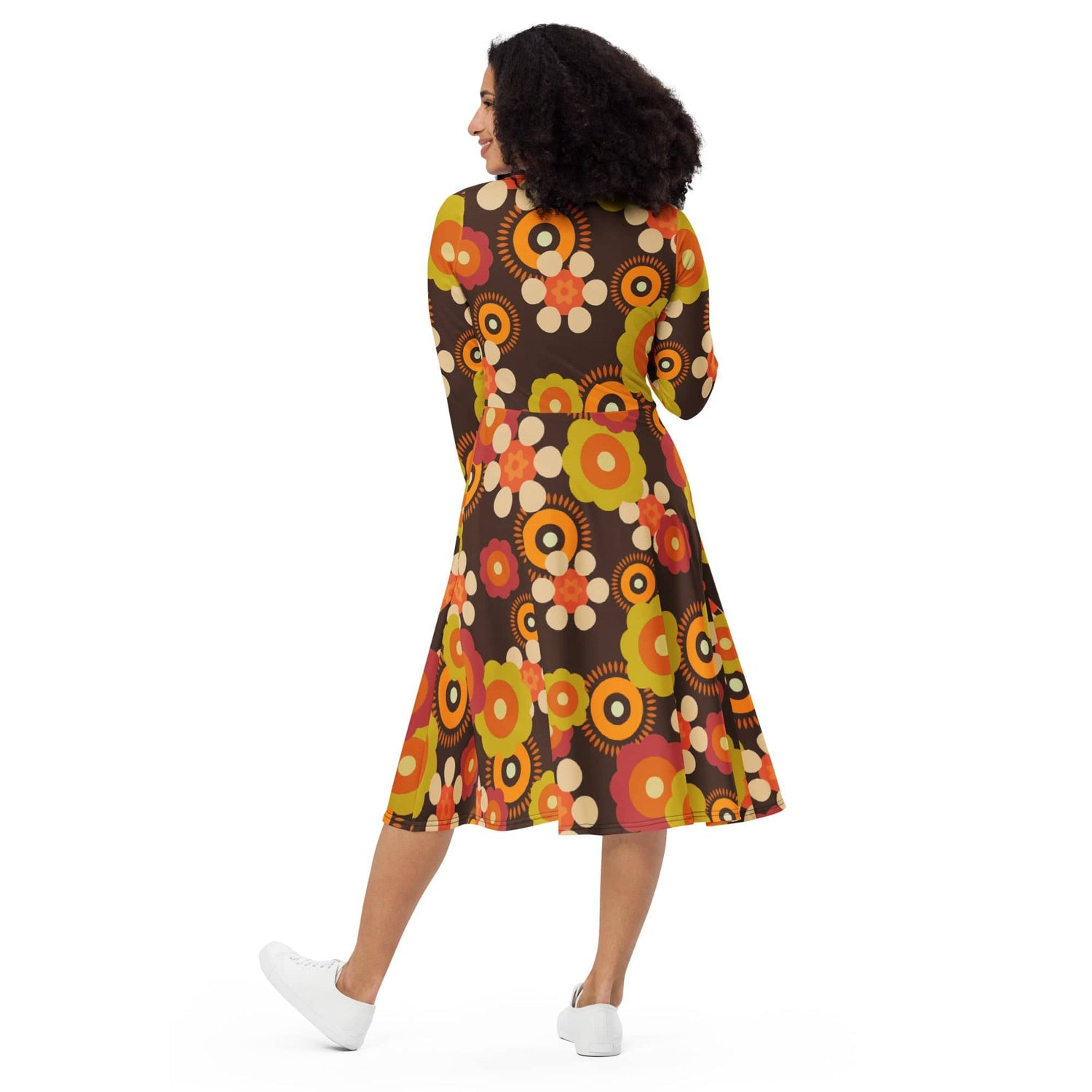Kate McEnroe New York Retro Funky Groovy Mid Mod Hippie Boho Midi Dress, 1960s Hippie Floral Mod Dress with Pockets - KM13609723Dresses8998924_15103