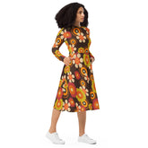 Kate McEnroe New York Retro Funky Groovy Mid Mod Hippie Boho Midi Dress, 1960s Hippie Floral Mod Dress with Pockets - KM13609723Dresses8998924_15103