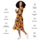 Kate McEnroe New York Retro Funky Groovy Mid Mod Hippie Boho Midi Dress, 1960s Hippie Floral Mod Dress with Pockets - KM13609723Dresses8998924_15103