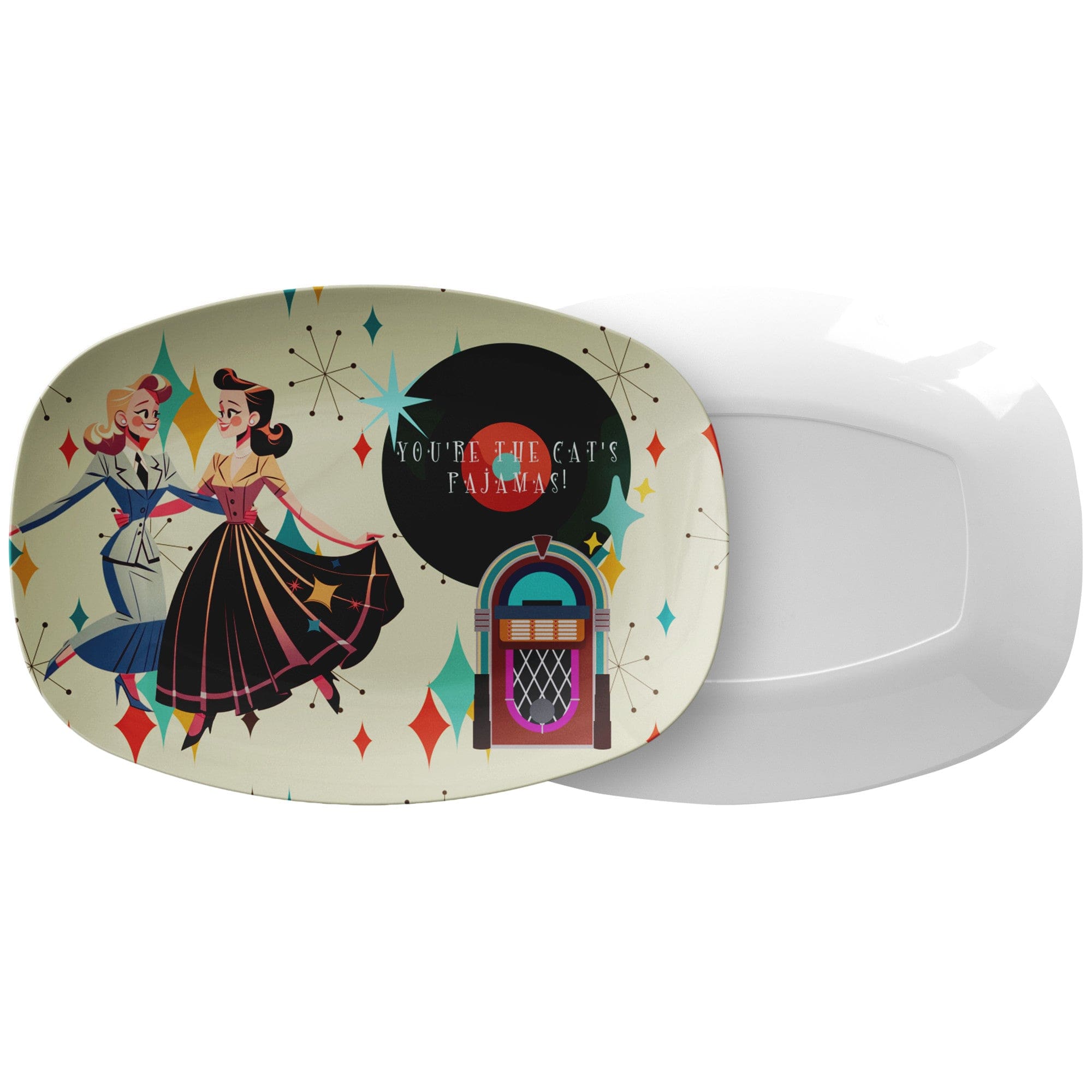 Kate McEnroe New York Retro Gals Dance Platter, Lesbian Kitschy Vintage Serving Tray, Mid Century Modern Love Festive DishServing Platters9727