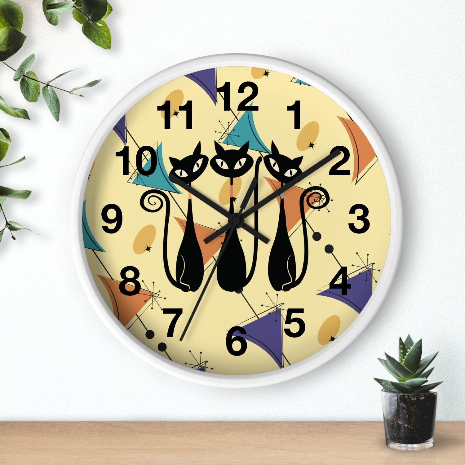 Kate McEnroe New York Retro Geometric Atomic Kitschy Cat Wall Clock, Mid Century Modern Wall DecorWall Clocks22319739376496768005