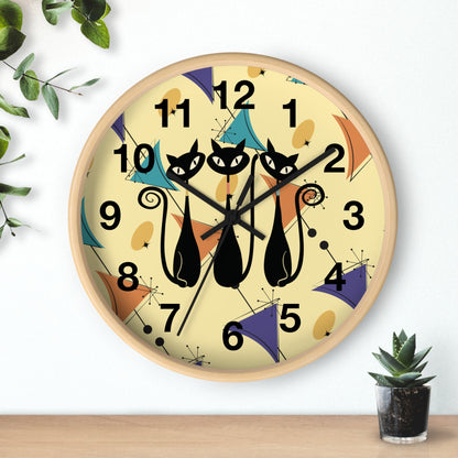 Kate McEnroe New York Retro Geometric Atomic Kitschy Cat Wall Clock, Mid Century Modern Wall DecorWall Clocks24515866903489964436