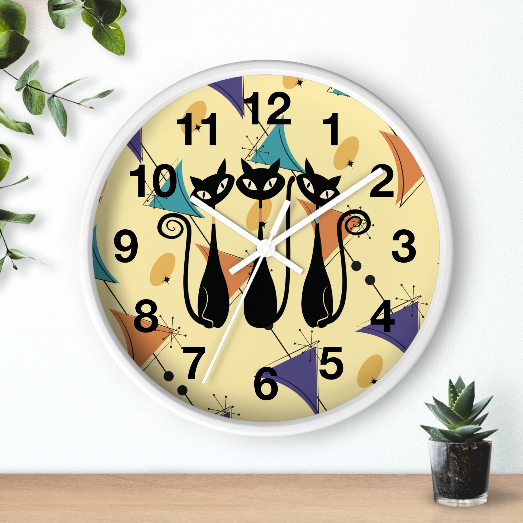 Kate McEnroe New York Retro Geometric Atomic Kitschy Cat Wall Clock, Mid Century Modern Wall DecorWall Clocks29591790917445790577