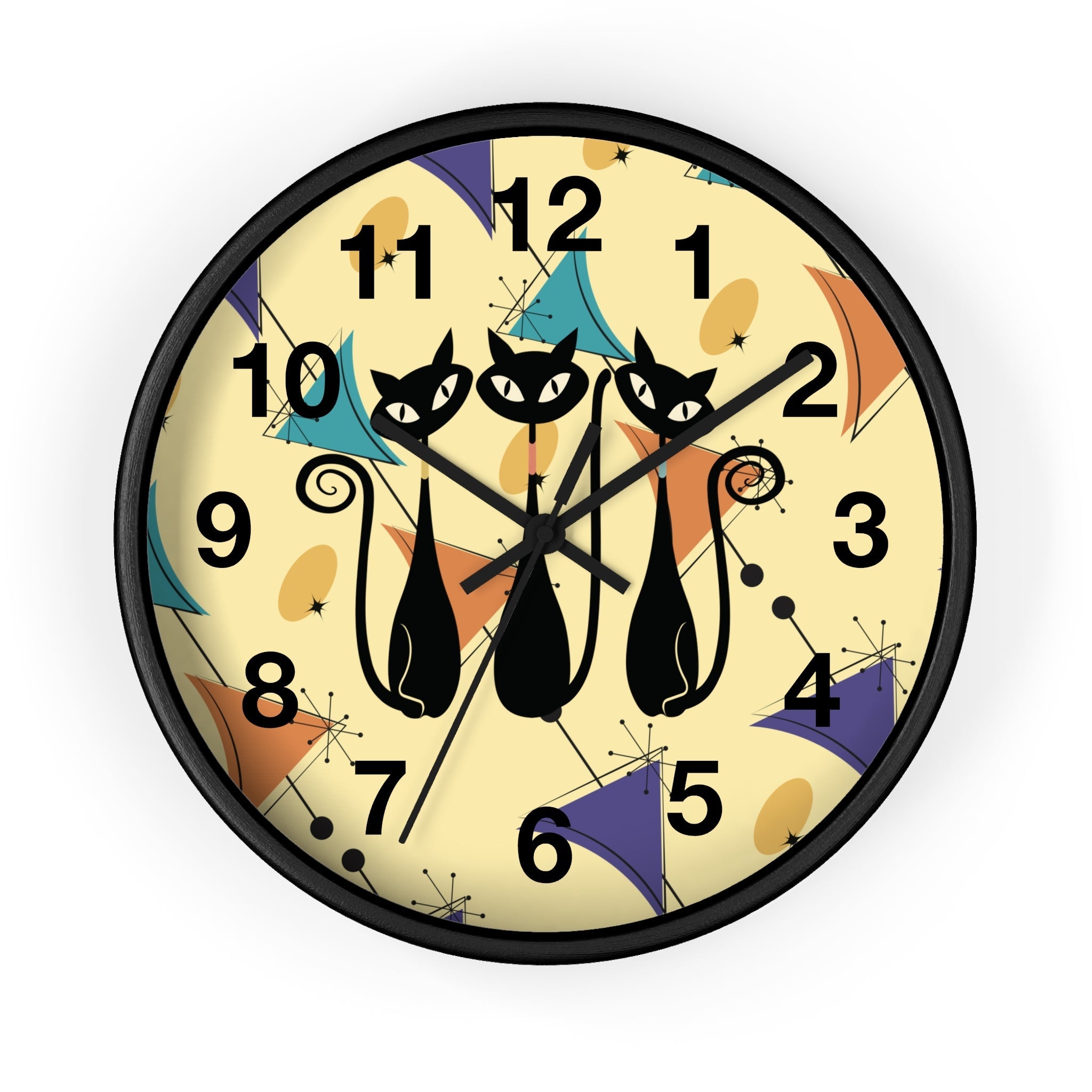 Kate McEnroe New York Retro Geometric Atomic Kitschy Cat Wall Clock, Mid Century Modern Wall DecorWall Clocks29879558296122402761