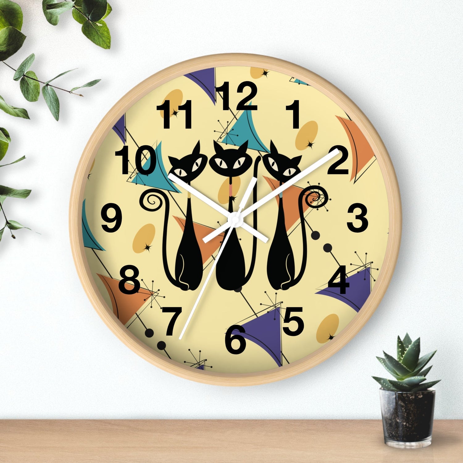 Kate McEnroe New York Retro Geometric Atomic Kitschy Cat Wall Clock, Mid Century Modern Wall DecorWall Clocks29879558296122402761