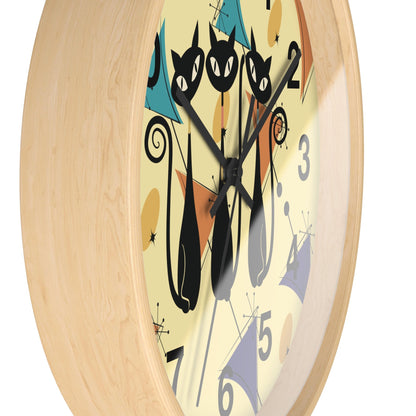 Kate McEnroe New York Retro Geometric Atomic Kitschy Cat Wall Clock, Mid Century Modern Wall DecorWall Clocks29879558296122402761