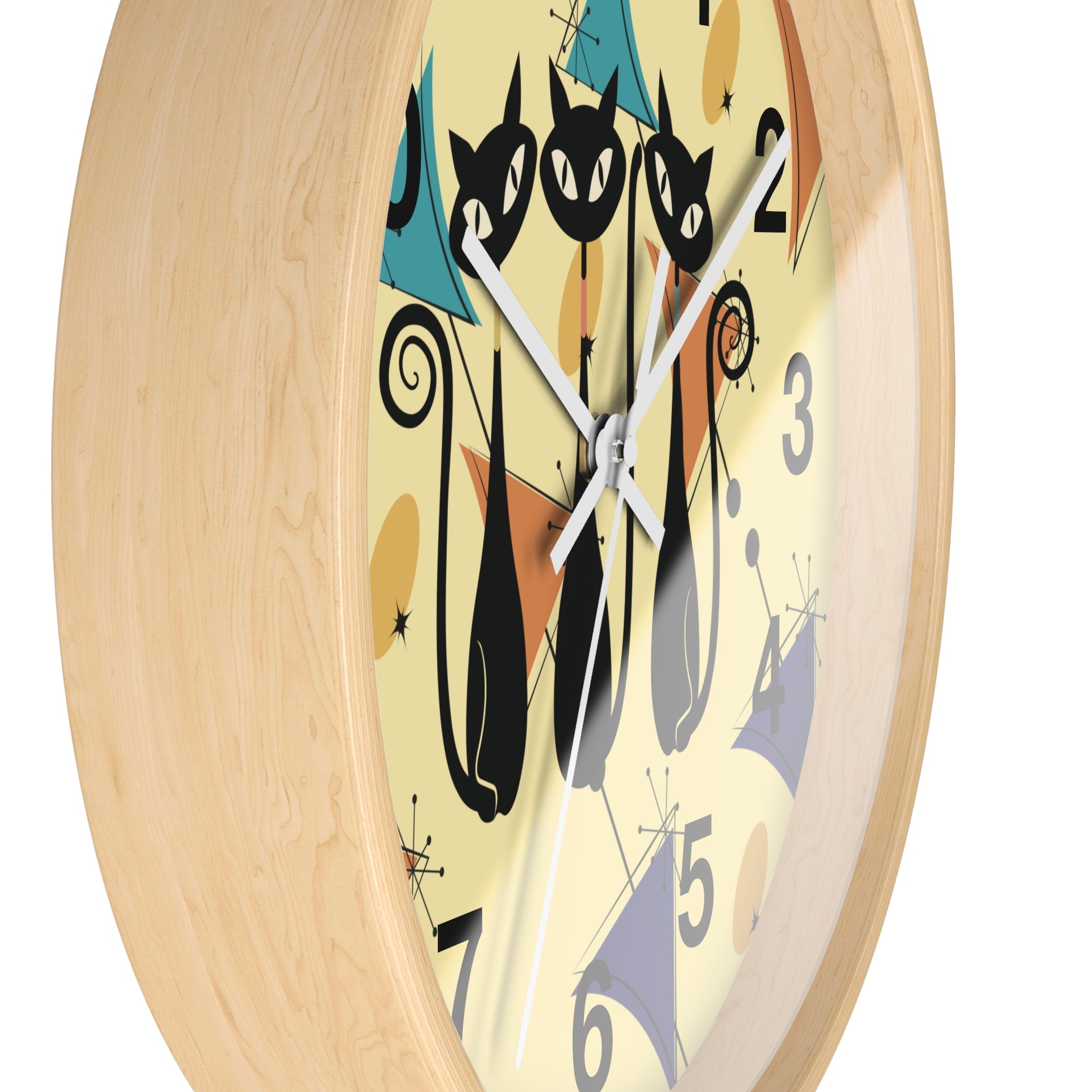 Kate McEnroe New York Retro Geometric Atomic Kitschy Cat Wall Clock, Mid Century Modern Wall DecorWall Clocks29879558296122402761